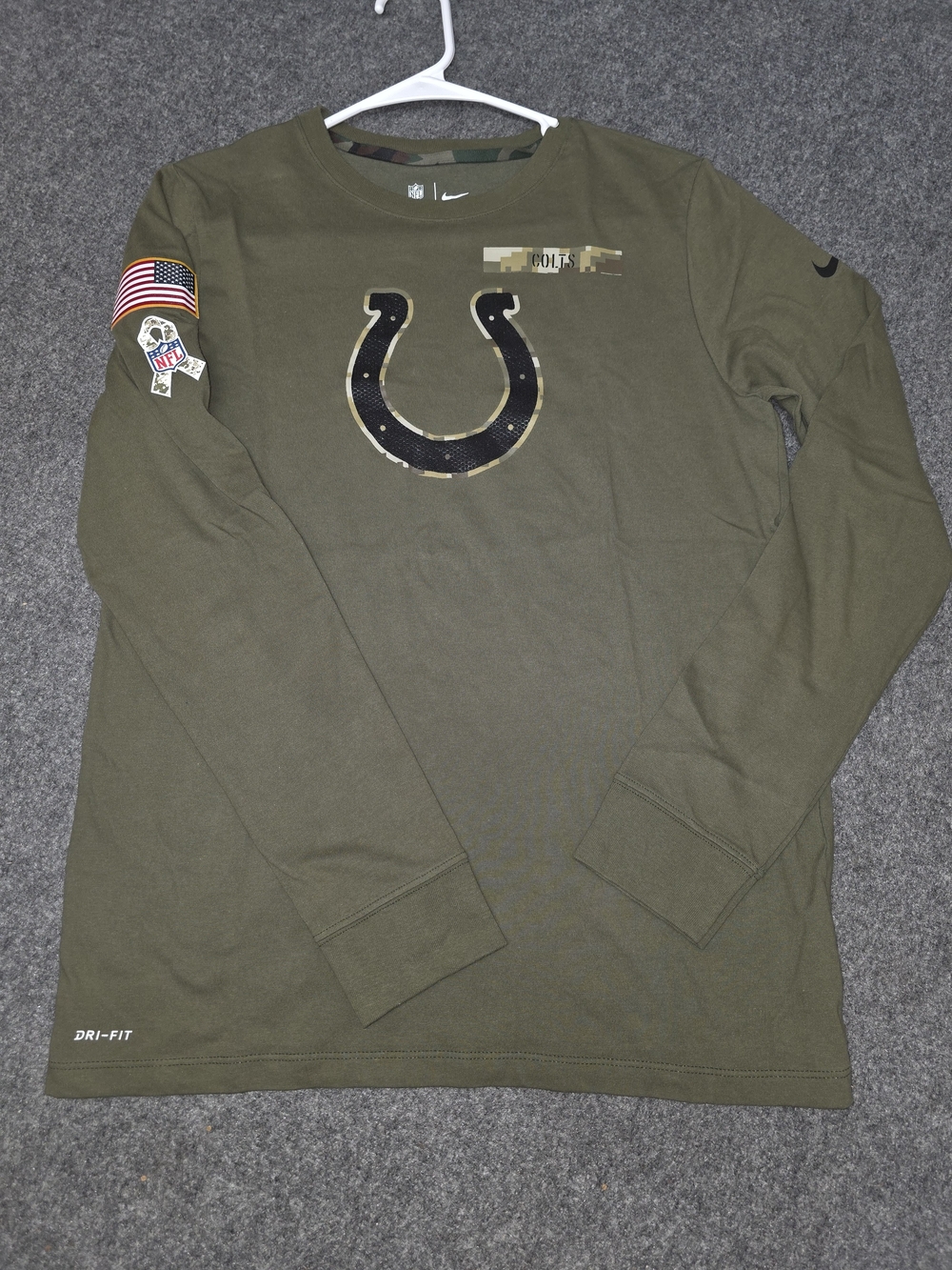Nike NFL Olive Green Colts Long Sleeve Dri-FIT Shirt
